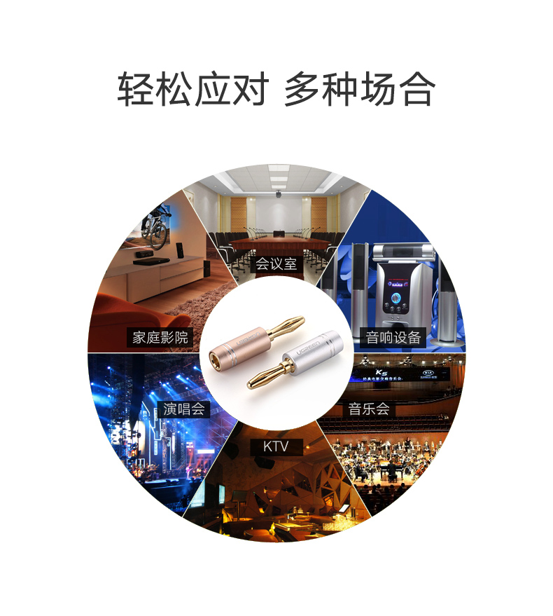 沐鸣2音响转接头，香蕉头插头纯铜镀金音频线接头