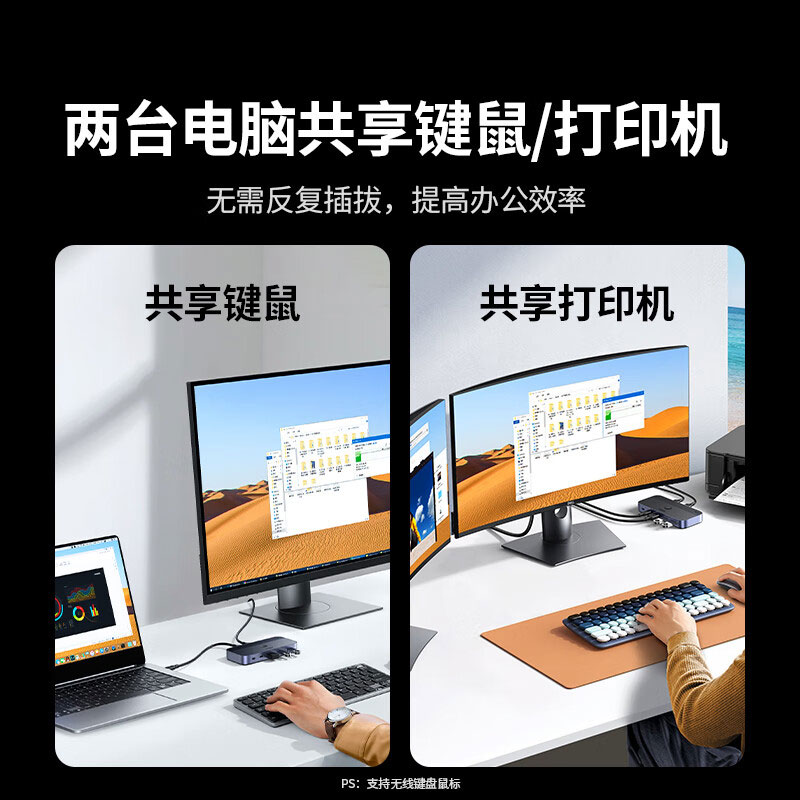 沐鸣2USB Type-C 二进四出切换器 打印共享器