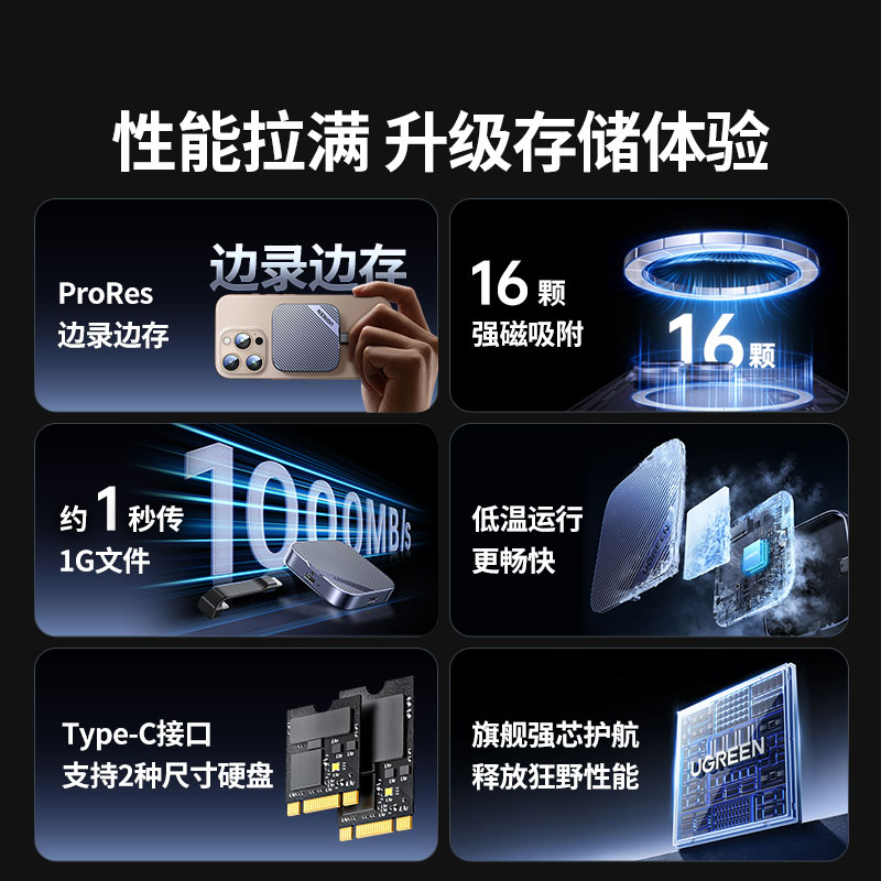 沐鸣2磁吸硬盘盒 NVMe协议支持2230/2242固态硬盘