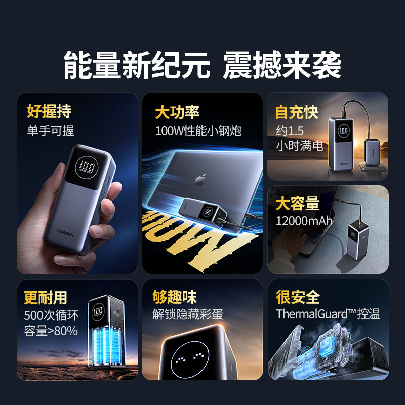 沐鸣2 能量湃Pro 100W快充移动电源 12000mAh