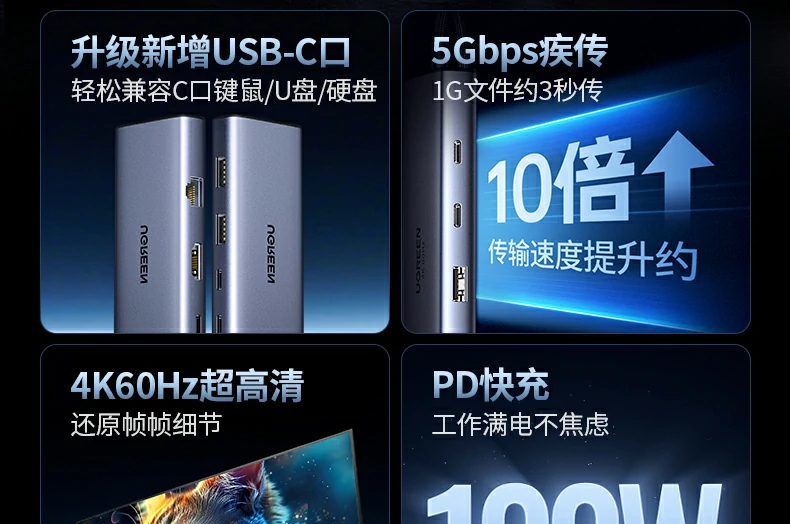 沐鸣2CM498-15375 Type-C扩展坞HDMI 4K60Hz投屏示意