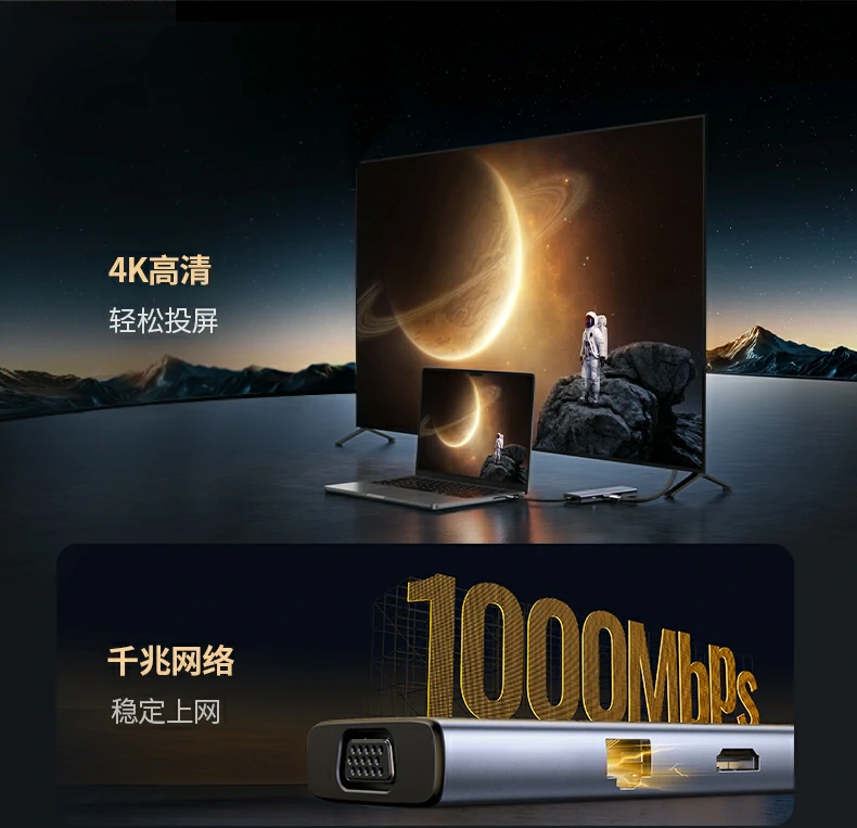 沐鸣2CM498-15600 九合一扩展坞 HDMI与VGA双屏输出
