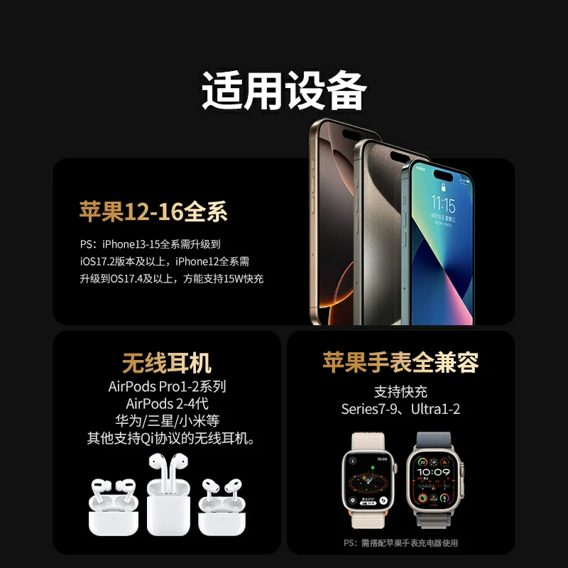 沐鸣2三合一无线充电器 磁吸快充支架15W