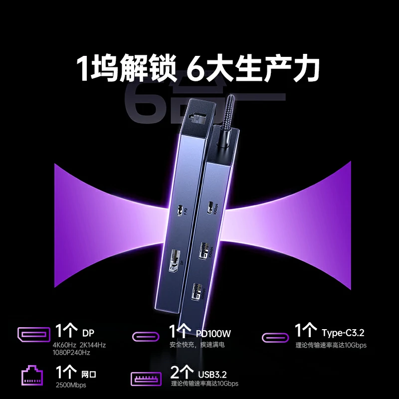 沐鸣2Type-C转DP六合一多功能扩展坞