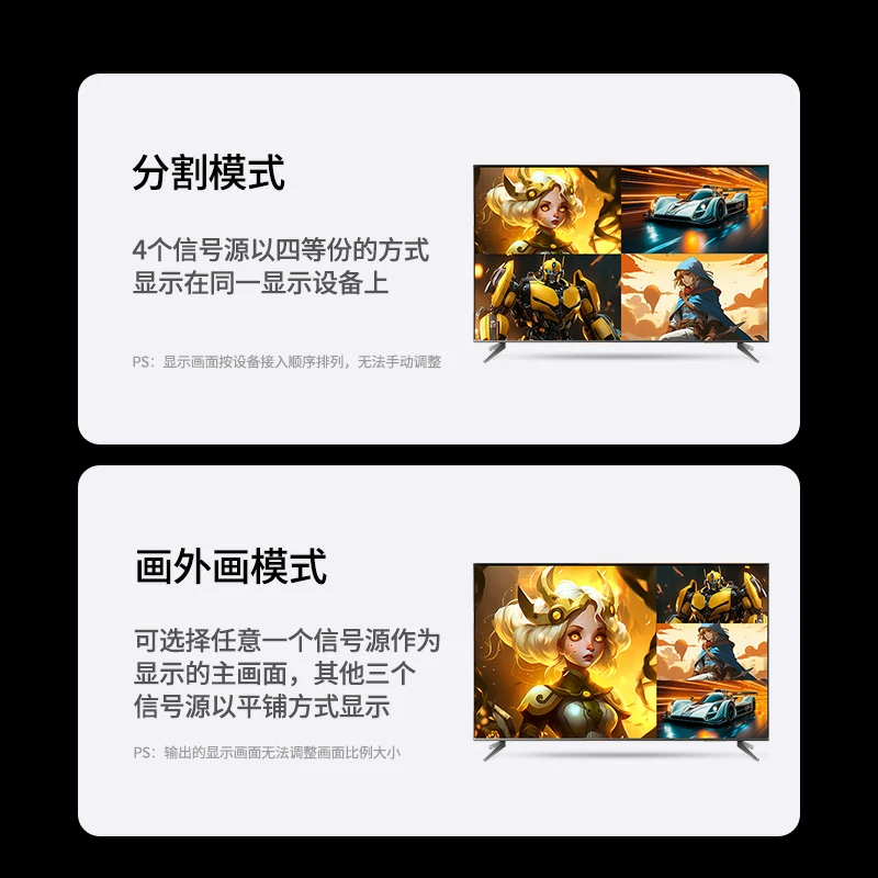 沐鸣2HDMI画面分割器4K高清四进一出切换