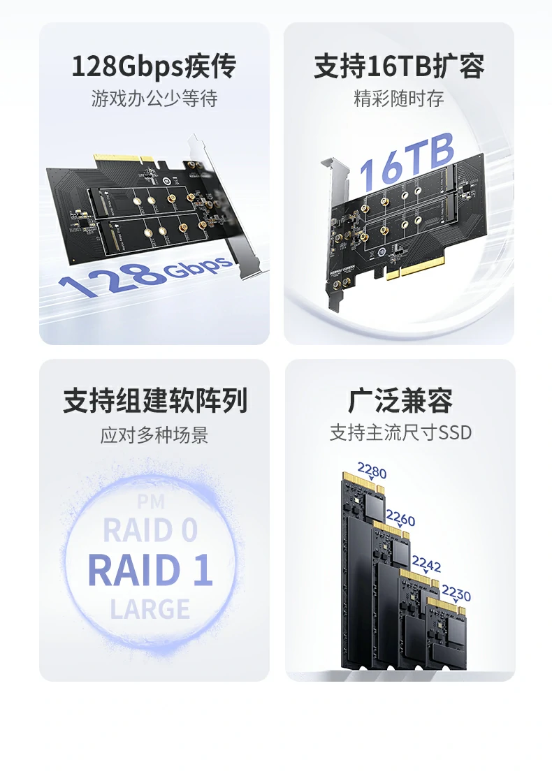 沐鸣275505双盘M.2 NVMe扩展卡单盘64Gbps速率标识