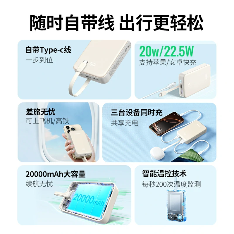 沐鸣2自带线快充移动电源 20000mAh